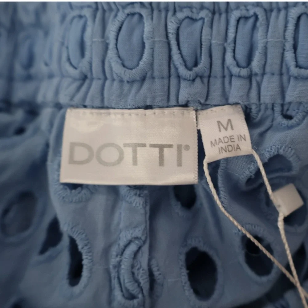 Dotti Swim Cover Up Pants Womens M Blue Cotton Eyelet Boho Beach Wide Leg $68NWD